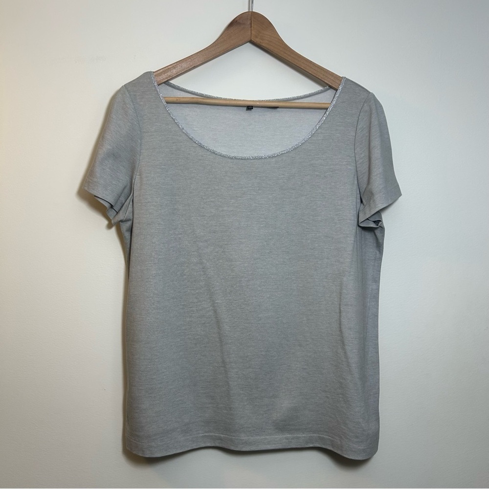 LAFAYETTE 148 NEW YORK | 100% Cotton Grey T-Shirt with Silver Trim Size Large